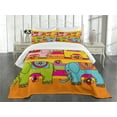 thumbnail image 3 of Ambesonne Animal Cartoon Quilted Bedspread Set 3 Pcs, Funky Floral, Queen Size, Multicolor, 3 of 5