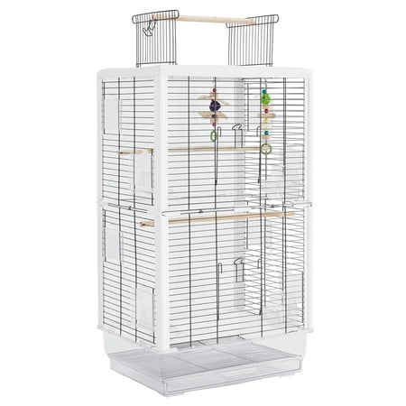 Renwick 32" Open Top Bird Cage with Toys for Small Birds and Parrots, White