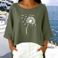 thumbnail image 4 of Linen Tops for Women Retro Embroidered Summer Boho Peasant Blouses 3/4 Sleeve Round Neck Casual Loose Fit Clothes Cute Tops For Women, 4 of 6