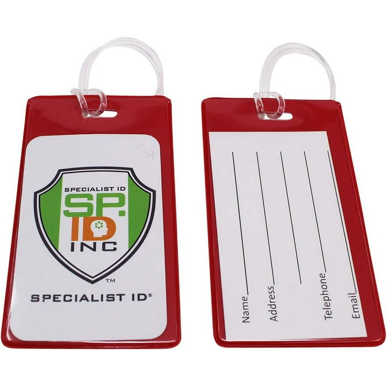 Bulk 100 Pack - Backpack ID Luggage Tags for Student Identification &  Business Cards - School Name Badge Holder for Backpacks - Sturdy Plastic  Suitcase Tags by Specialist ID (Assorted Colors) 
