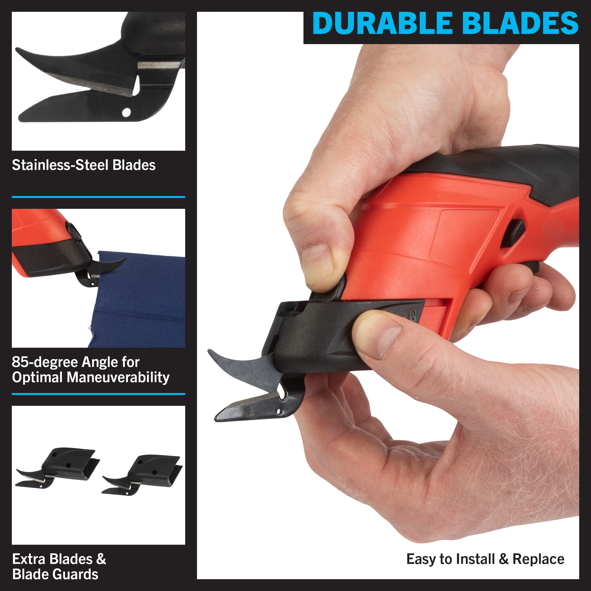 Stalwart Cordless Electric Scissors with 3.6V Rechargeable Battery - Cardboard Cutter Tool, 2 Blades and Standard Power Cord, Red