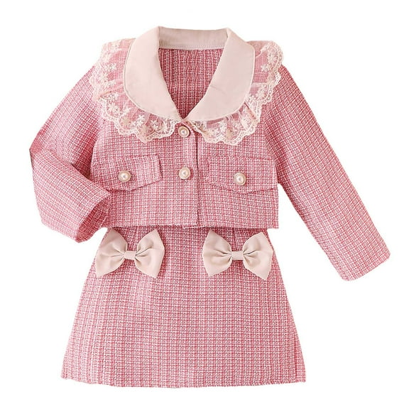 MEZZALL Girls Temperament Suit Autumn Girls Tops Coat Half Skirt Bow Elegant Wind 2PCS Set Leisure Toddler Dailywear, Pink, 3-4 Years