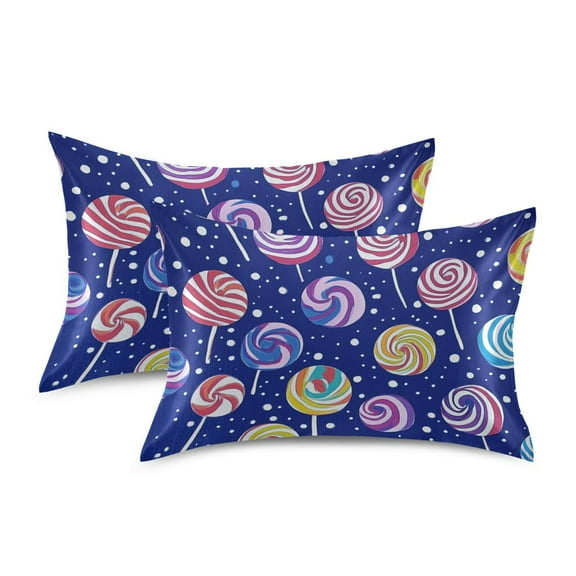 Yayeee Pillowcase Standard Size Set of 2 Satin Wrinkle Resistant Pillow Case, Blue Colorful Candies