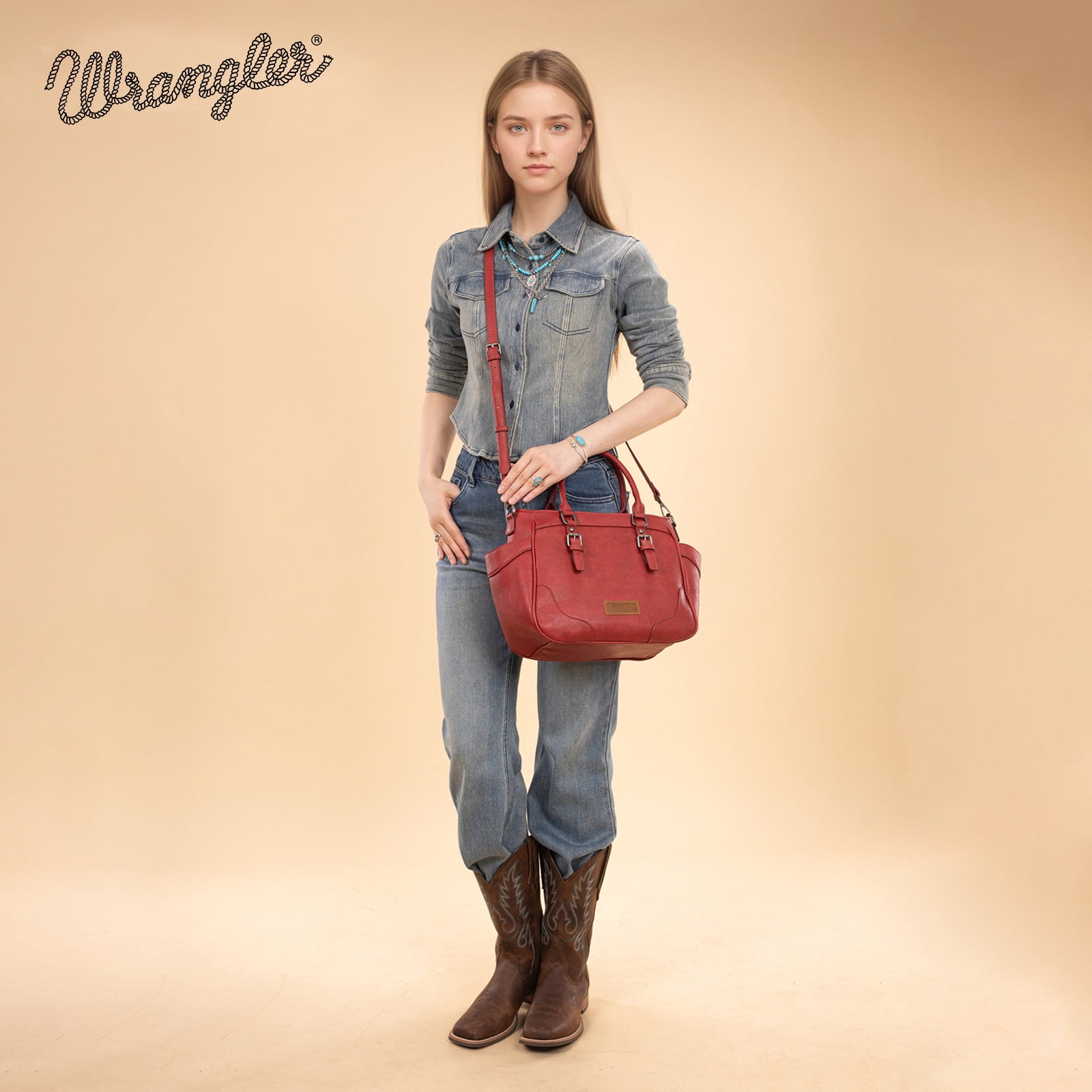 Wrangler Tote Bags for Women Medium Crossbody Purses Designer Top Handle Handbags, Burgundy