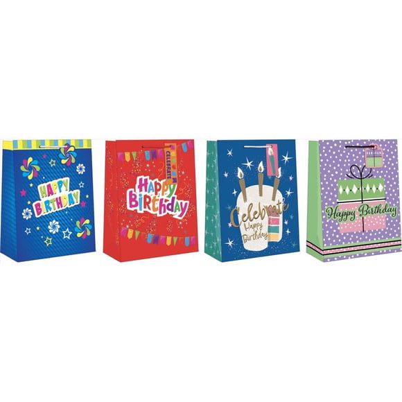 Bolsa de regalo con imágenes de papel surtidas, tamaño grande, genéricas, para cumpleaños (paquete d
