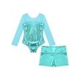 thumbnail image 6 of ZDHoor Kids Girls Long Sleeve Metallic Ballerina Leotard Sparkly Rhinestone Tulle Ballet Gymnastics Leotard Blue Green-A 4, 6 of 7