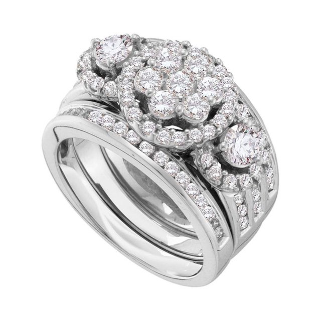 14kt Or Blanc Femmes Rond Diamant 3 Pièces Mariée Mariage Bague de Fiançailles Ensemble 2.00 Cttw