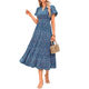 thumbnail image 2 of Vestidos Largos de Verano para Mujer 2025, Informales, con Escote en V, Corta Abullonada, Fruncidos, Holgados, Estilo Bohemio, para Playa, con Estampado Floral, Azul XL, 2 of 10
