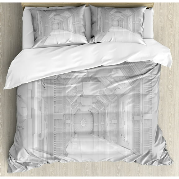 Ambesonne Outer Space Duvet Cover Set, Aliens Astronomy, Calking, White