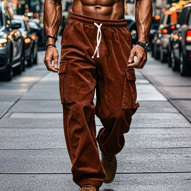 Pantalones largos para hombre, lisos, informales, con correa elástica, para fitness al aire libre, pantalones cargo, pantalones para hombre
