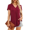 thumbnail image 4 of Fancyglim Womens Tunic Tops Summer Short Sleeve V Neck Shirts Blouse Burgundy M, 4 of 5