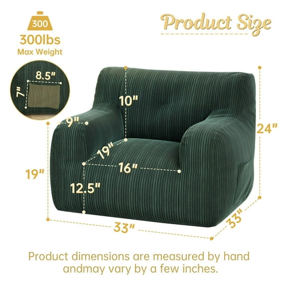 Bean Bag Chairs for Adults and Kids - Bean Bag Sofa with Tufted Soft Stuffed Filling for Living Room,Bedroom Accent Sofa Chair with Pocket Green faux fur