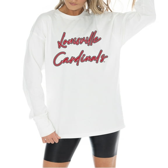 Women's Gameday Couture White Louisville Cardinals Midweight Oversized Long Sleeve T-Shirt