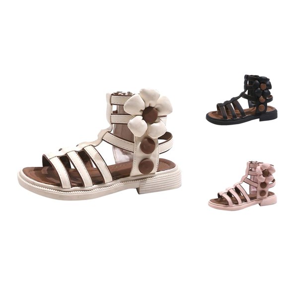 Gyujnb Girls Gladiator Sandals Floral Decor Back Zipper Non- Flat Sandals for Summer,1.5