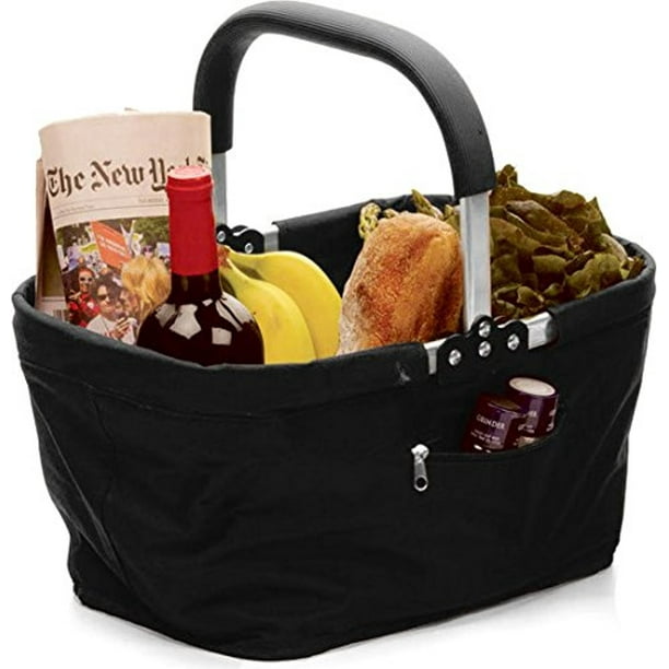 RSVP Black Polyester Collapsible Market Basket with Pocket Walmart