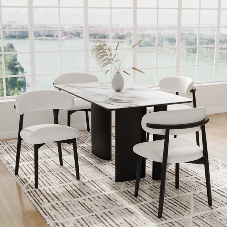 Upholstered Dining Chairs Set of 4 Modern Fabric Dining Room Kitchen Side Chair with Padded Seat and Rubber Wood Legs for Restaurant/Cafe