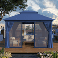 thumbnail image 2 of Sunmthink Outdoor Gazebo for Patio 10'x12', Metal Frame Canopy with Double Roofs, Heavy Duty Party Tent and Shelter with Mosquito Netting and Privacy Screen for Backyard,Garden,Deck (Blue), 2 of 8