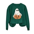 thumbnail image 5 of Tops for Women Plus Size Halloween Printed Round Neck Long Sleeved Sweatshirts,Womens Blouse Green, 5 of 6