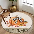 thumbnail image 2 of Round Area Rugs Collection 7 Ft, Thanksgiving Non-Slip Residential Carpet, Farmhouse Retro Orange Pumpkin Flowers Indoor Crawling Mats Runner Rugs for Living Room/Dining Room/Bedroom, 2 of 8