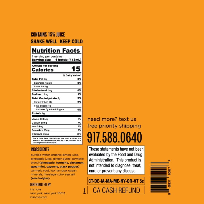 DIRTY LEMON, Immunity Drink with Fresh Turmeric, 16 oz (6 Bottles per Case)