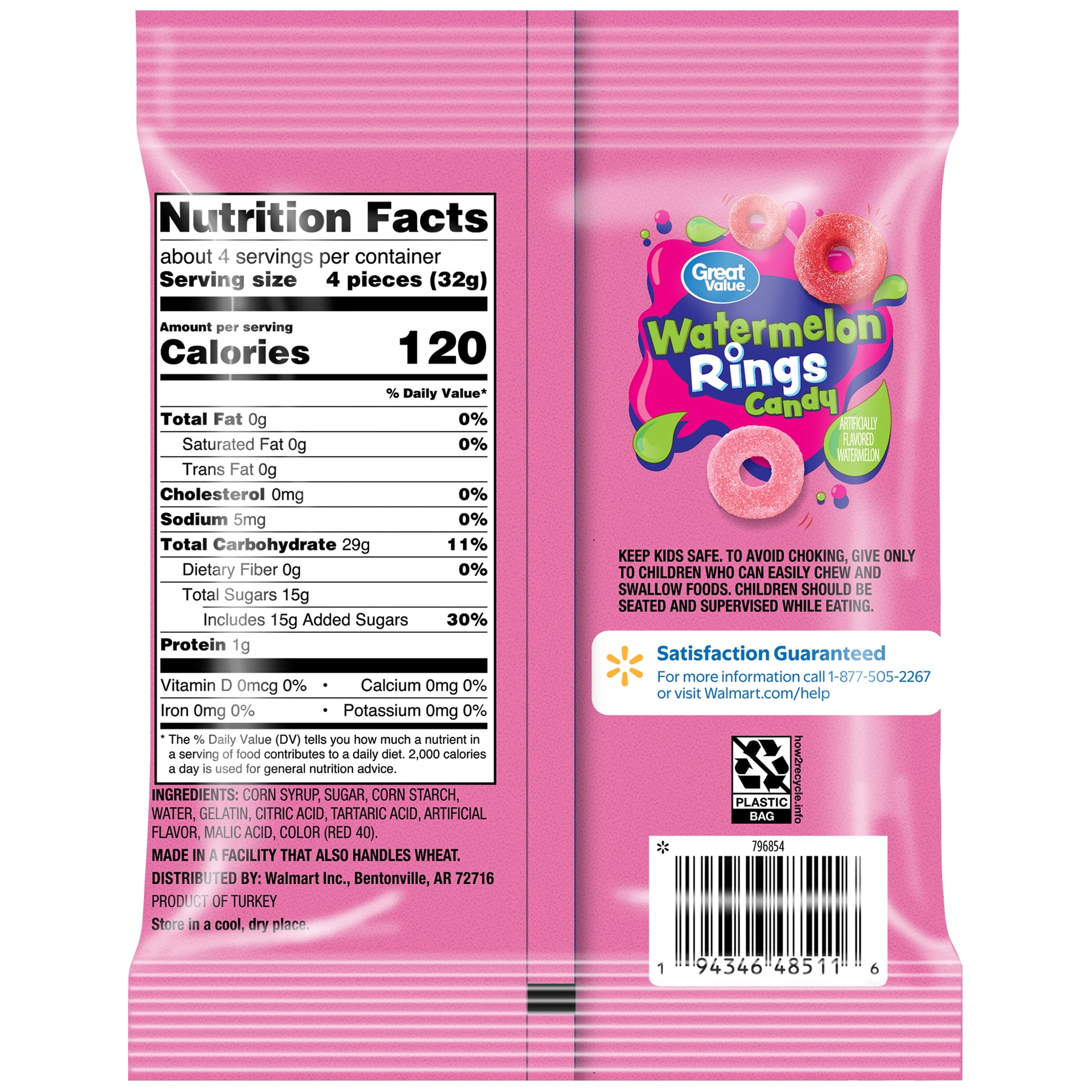 Great Value Watermelon Rings Gummy Candy, 4 oz