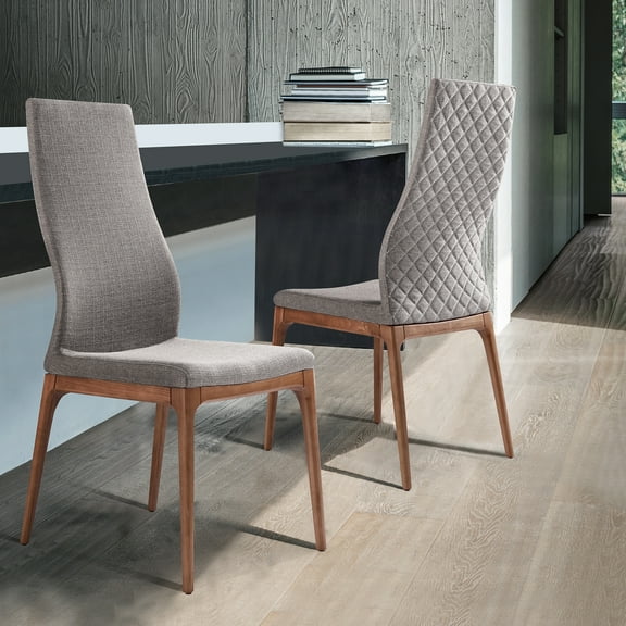 Armen living Parker Mid-Century Dining Chair in Walnut Finish and Gray Fabric (Set of 2)