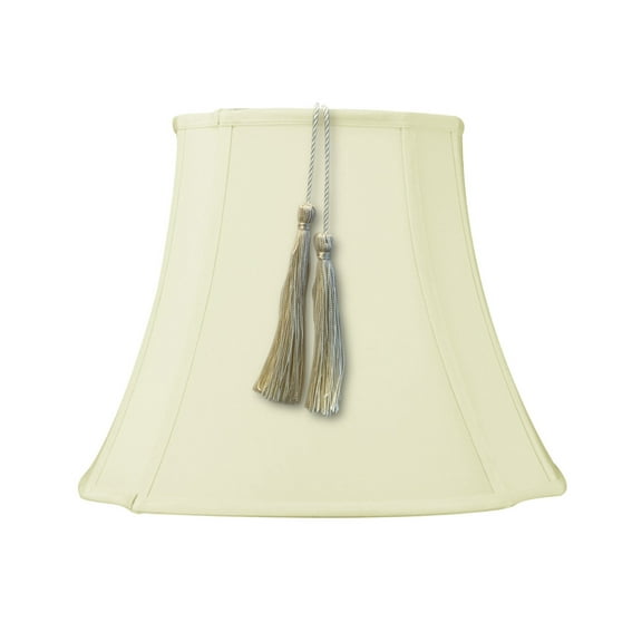 7x12x12 French Oval Piped Tassel Lampshade, Eggshell Shantung Fabric