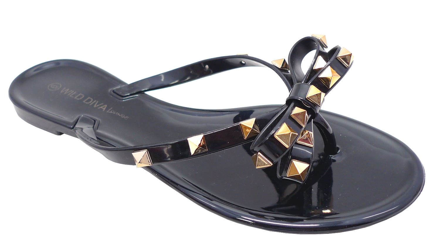 black jelly flip flops with bow
