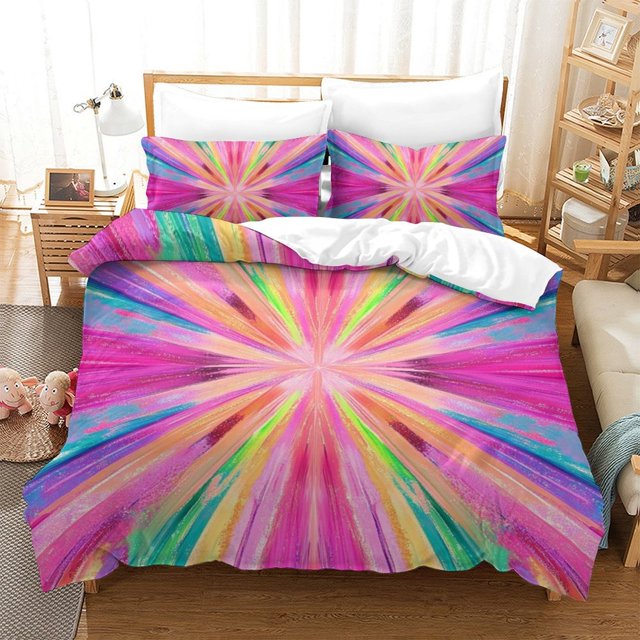Colorful Radial Stripe Comforter Cover Set Home Creative Bedding Sets Bedroom Decor,Full (80"x90")