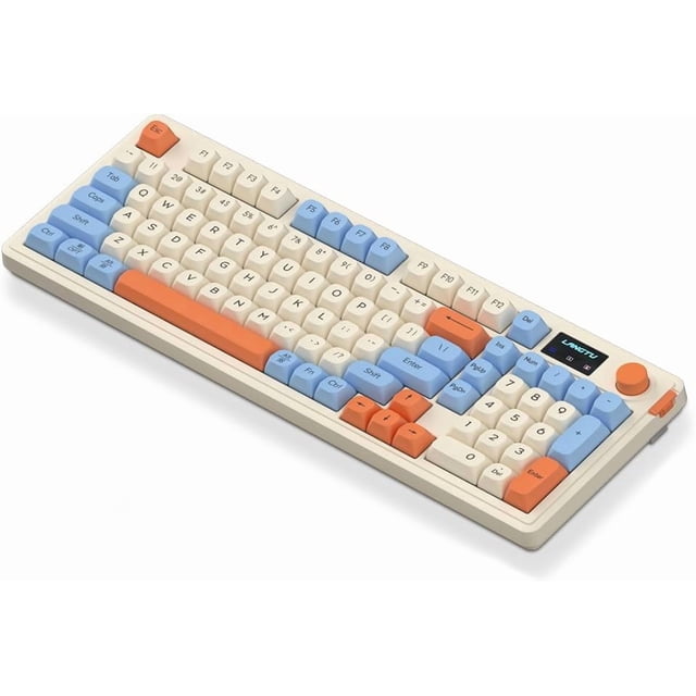 REJODA-Wired Semi-Mechanical Membrane Gaming Keyboard, 98 Keys QWERTY Silent Membrane Keyboard, Multifunctional Light Mode & Volume Adjusting knob, RGB Backlit, Ergonomic, ABS Keycap, USB, Compact De