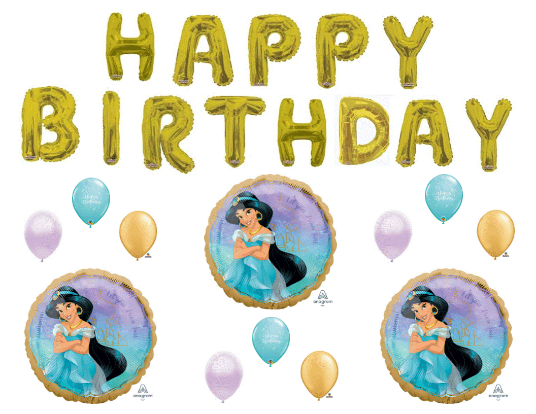 Princess Jasmine Happy Birthday Letters Party Balloons Decoration