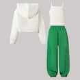thumbnail image 6 of Dakiuu Girls Letter Graphic 3 Pieces Outfits Spring Winter Clothes Fashion Whiter Camisoles Workout Hoodies Crop Top and Jogger Sweatpants Set Green 9-10 Years (10Y), 6 of 7