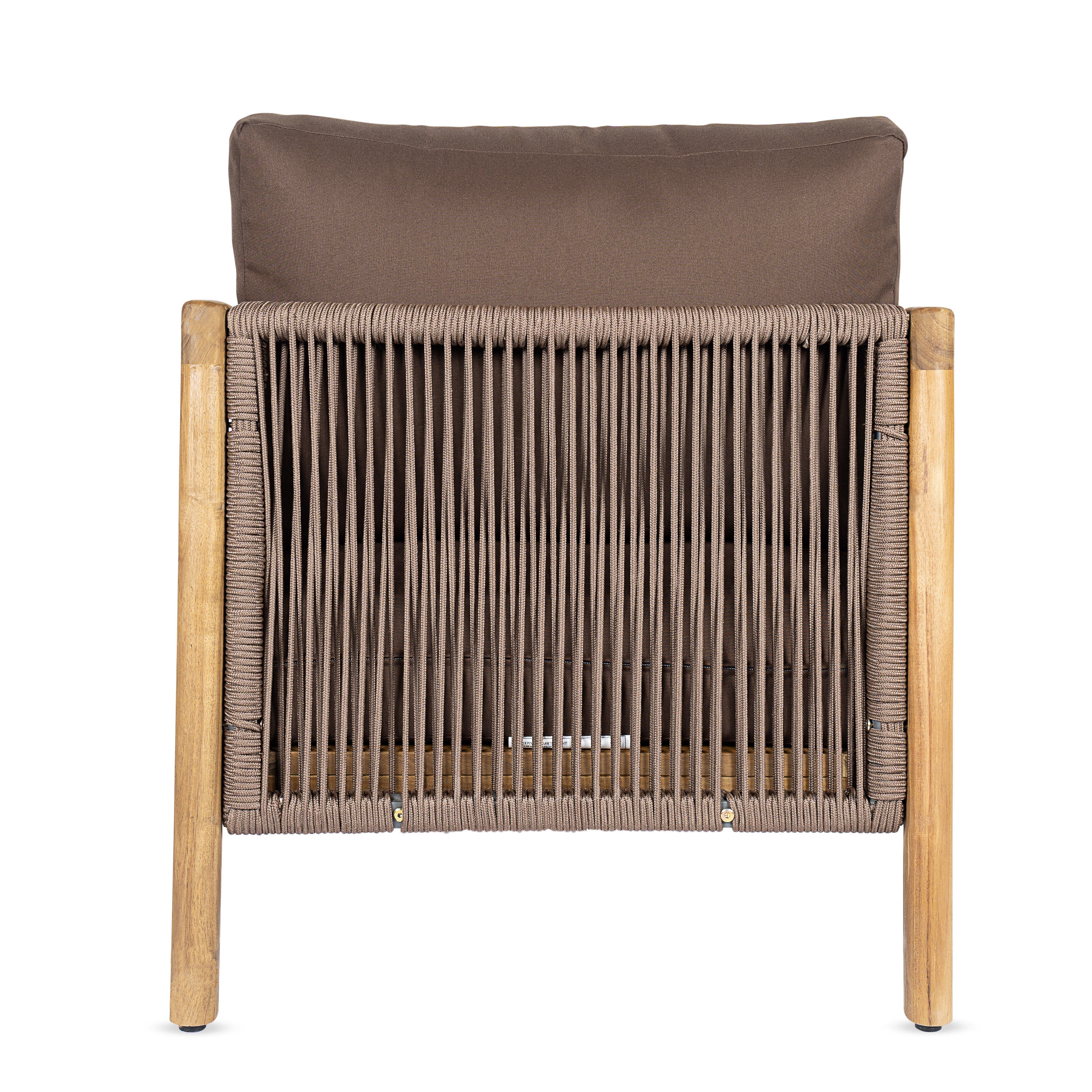 Club Chair, Outdoor Acacia Wood Frame Chair with Rope Back Detail Water-Repellent Brown Cushions, Teak