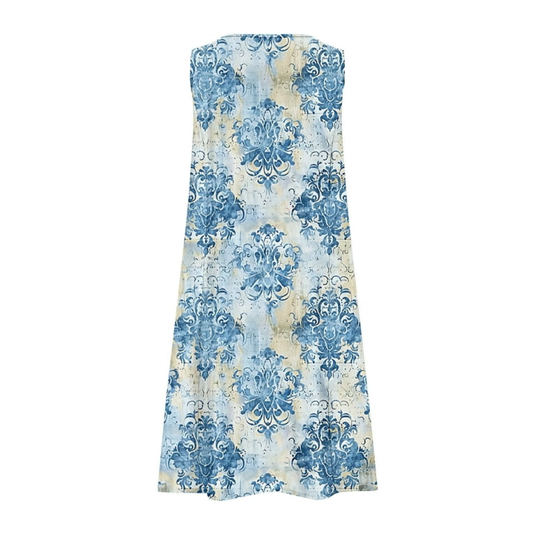 asdoklhq Womens Jumper Dress Wedding Guest Dress Women's Solid Color Casual  Sleeveless Linen Loose Fitting Dress with Pockets Blue XL - Walmart.com
