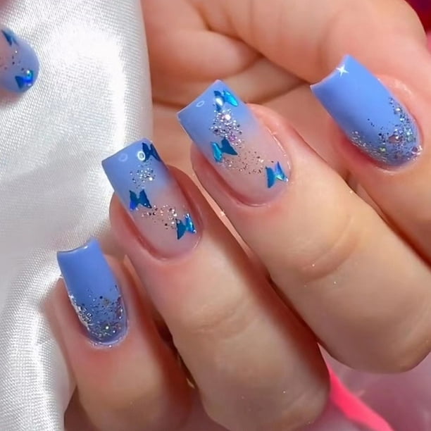 24 Uds uñas postizas cubierta completa uñas postizas elegante rosa degradado brillo francés uñas cortas ataúd uñas postizas cortas prensa en las uñas Tan Jianjun unisex
