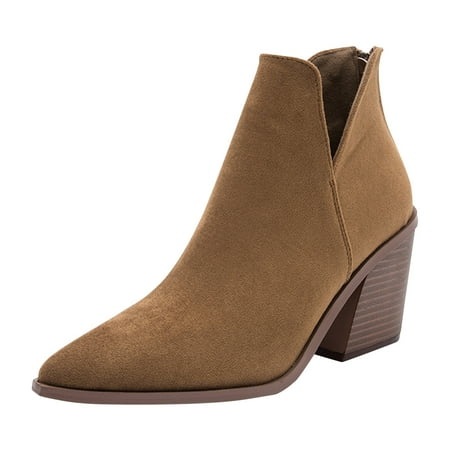 

nsendm Open Toe Boots for Women Low Heel Thick-Soled Boots Fashion Boots Mid-Length Boots Women s Womens Boot Heels Brown 8