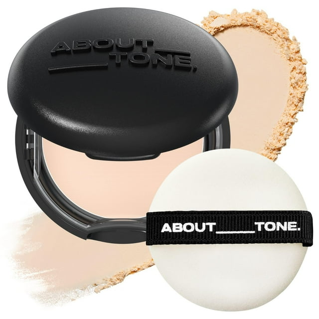 ACERCA DE TONE Blur Powder Pact 0.32oz - Polvo compacto compacto con espejo y soplo Configuración de maquillaje Acabado Desenfoque Natural Translúcido Ligero Control de aceite de sebo facial Fórmula v