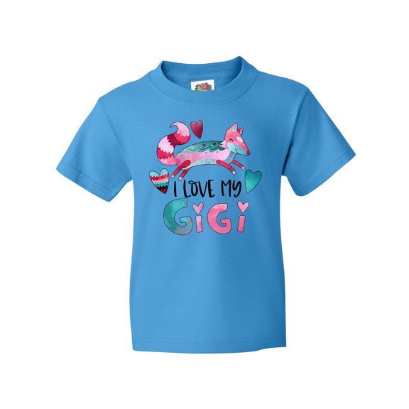 Inktastic I Love My Gigi Pink and Blue Fox with Hearts Youth T-Shirt