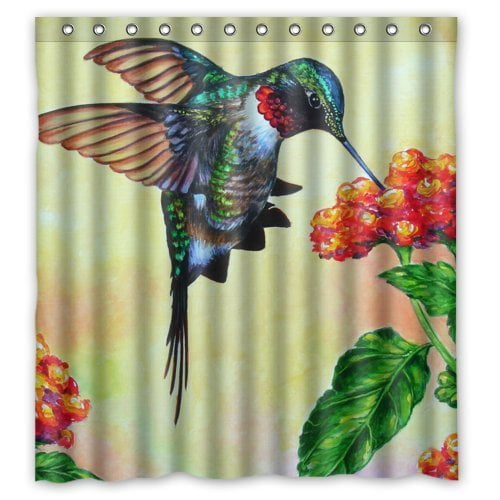 GreenDecor Hummingbird Art Waterproof Shower Curtain Set with Hooks Bathroom Accessories Size