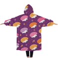 thumbnail image 2 of Oversized Wearable Blanket Hoodie,Cute Hedgehogs and Pioneer Flower Pattern Sherpa Blanket Hoodie with Super Pockets,Super Warm Fuzzy Pullover for Women & Men, 2 of 6