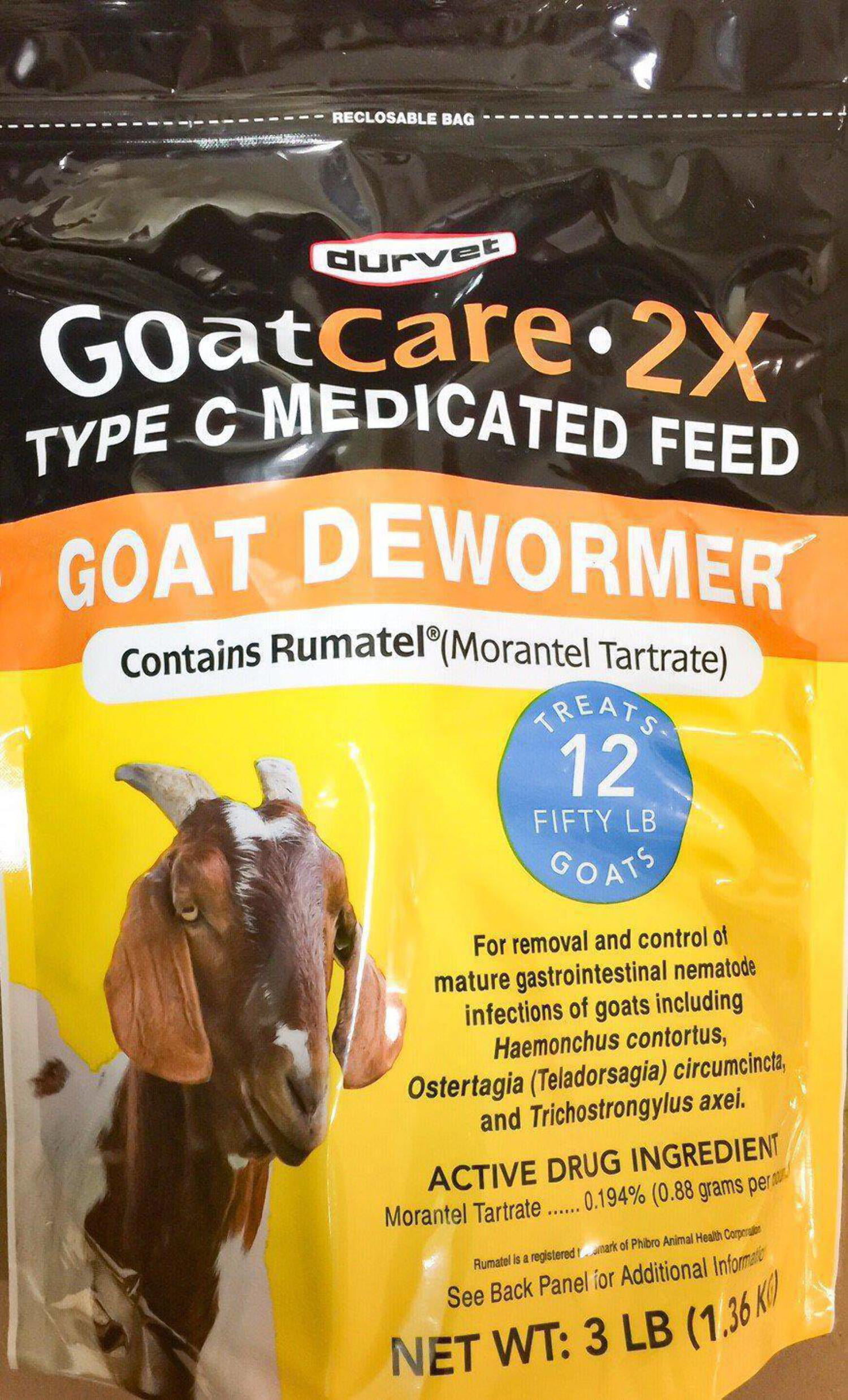 Goat Dewormer Durvet Goat Care 2X Medicated Pellets 3 Pounds Per Package 