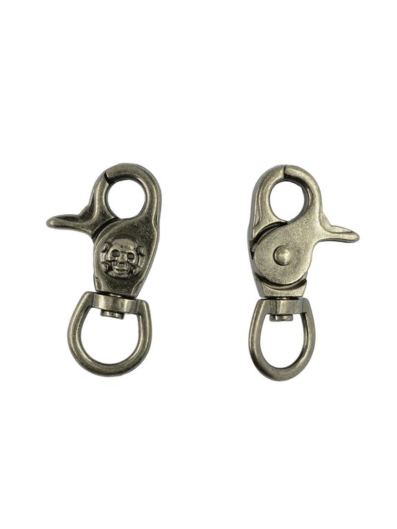 2pcs Vintage Skull Head Heavy Duty Snaps Hardware Hangs Key Chain Keyring