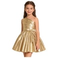 thumbnail image 3 of Raenseen Girls Shiny Party Dress With Belt One Shoulder A Line Summer Dress Patent Leather Look Modern Jazz Dance Outfits Gold 14, 3 of 7