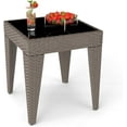 thumbnail image 2 of Kinbor Outdoor Furniture Patio Table Wicker Coffee Table, Square End Table Tempered Glass Top with Storage, Sesame Color, 2 of 9