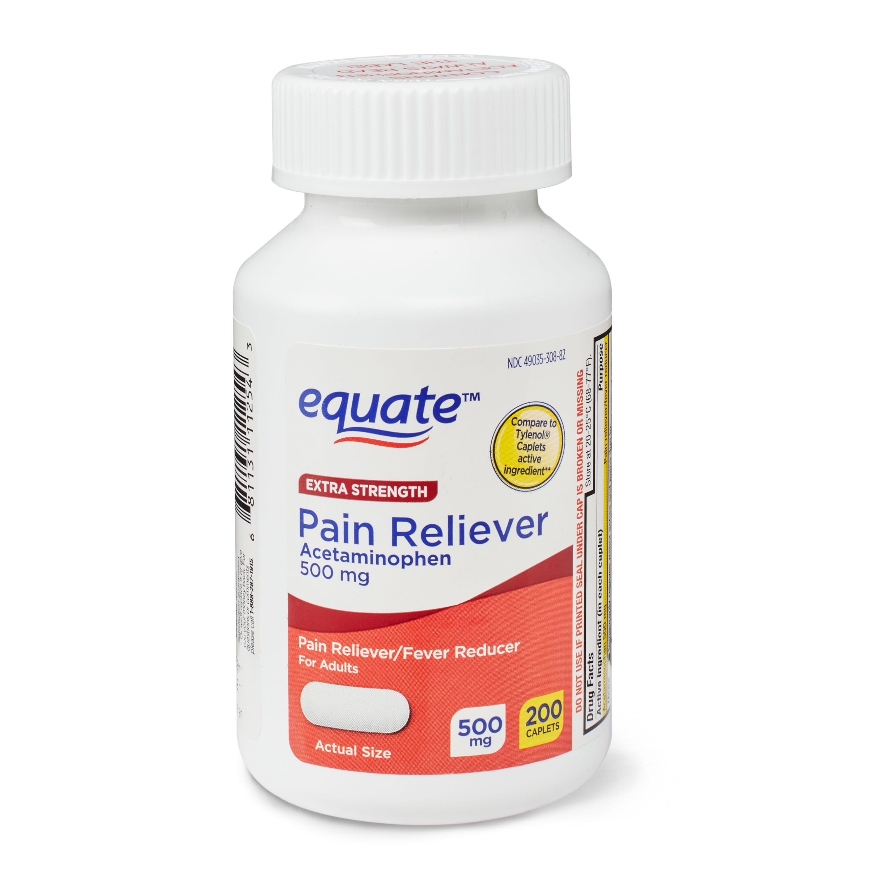 Equate Pain Reliever Acetaminophen 500mg Caplets 200ct
