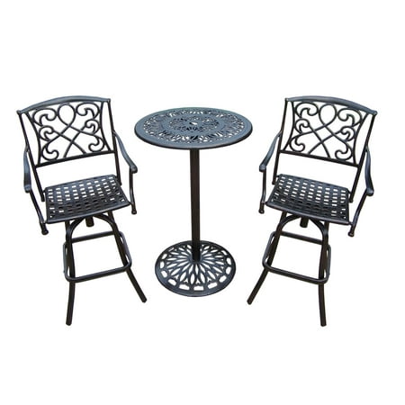 - 44” 3 Pc. Antiqued Bronze Colored Outdoor Patio Bar Set with Detailed Design