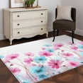 thumbnail image 3 of Area Rugs for Living Room Bedroom, Blue Pink Flowers 4'x6' Rug Washable Carpet Runner Indoor Outdoor, Spring Garden Floral Watercolor Non Slip Accent Floor Mats Rug for Kitchen, Office, 3 of 8