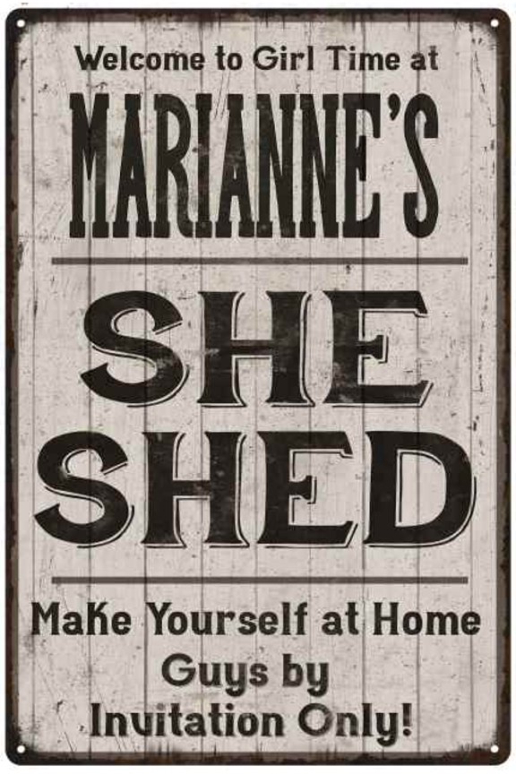 MARIANNE'S She Shed Sign Lady Cave Gift 8 x 12 High Gloss Metal 208120082383