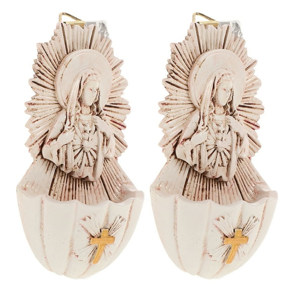 Worgeous  2 Pcs Wall Hanging Decor Holy Water Font Fountains Removable Seeder outside Beige