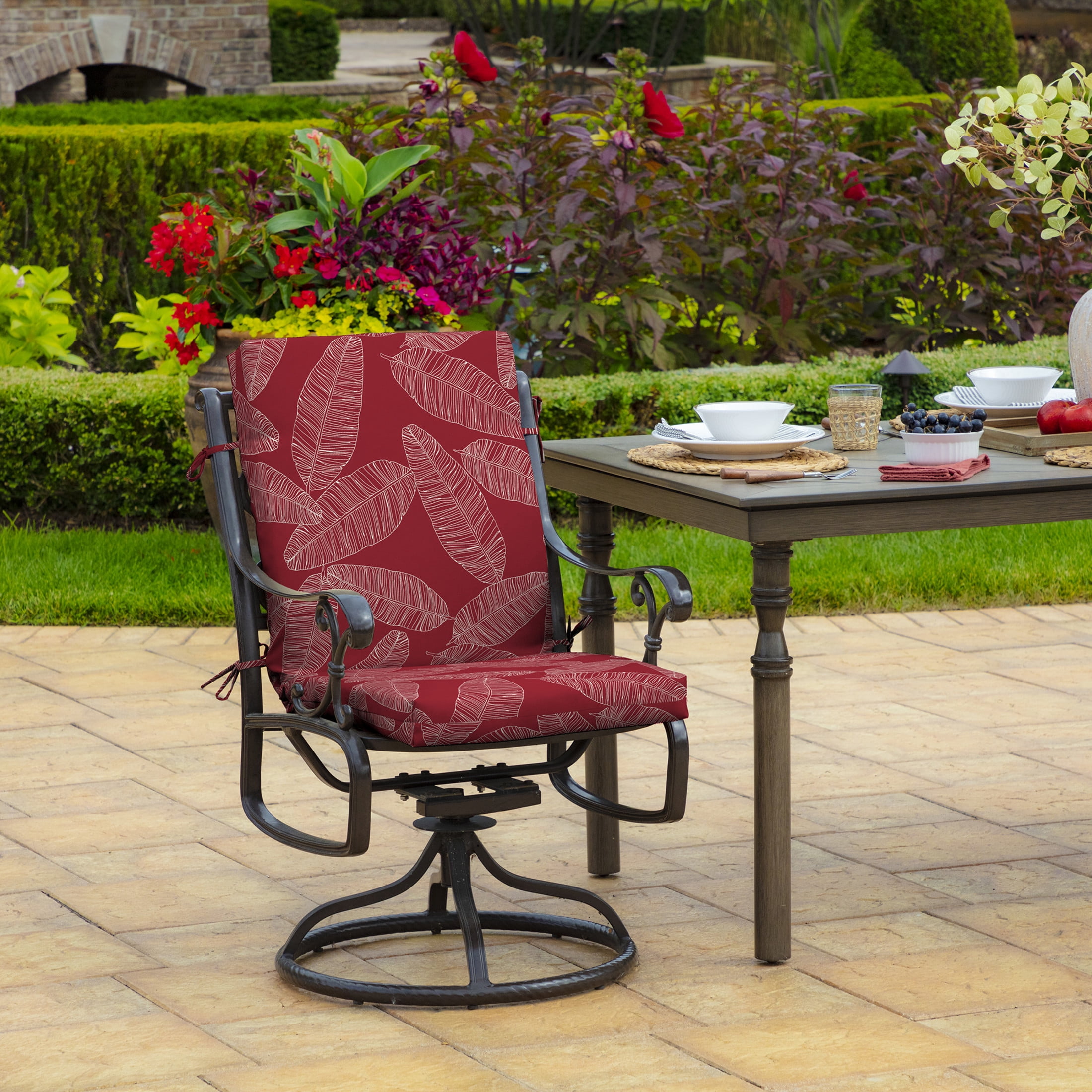 ARDEN 2-Pack Outdoor Patio Dining Chair Cushion, 20x44, Rain-Proof Seat Pad, Fade-Resistant Outdoor Cushion Red Leaf Palm